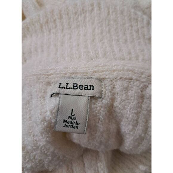Ll bean womens large BOUCLE TEDDY sweater Ivory wool nylon mock neck teddy - Picture 5 of 7
